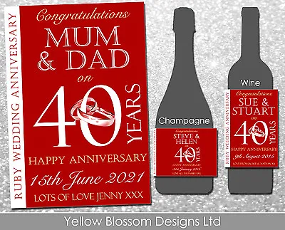 Personalised Wine Champagne Label Anniversary Ruby Red 40th 40 Years Mum And Dad • $4.16