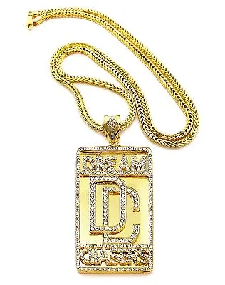 Mens Gold Or Silver Meek Mill Dream Chasers Pendant Chain Necklace Set • $24.99
