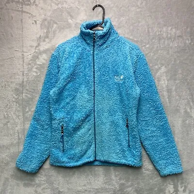 Jack Wolfskin Fleece Jacket Womens XL Blue Deep Pile Logo Outdoors • £13.25