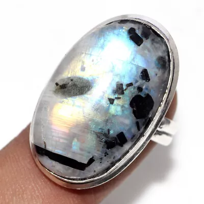 925 Silver Plated-Rainbow Moonstone Ethnic Handmade Ring Jewelry US Size-8 JW • $4.25