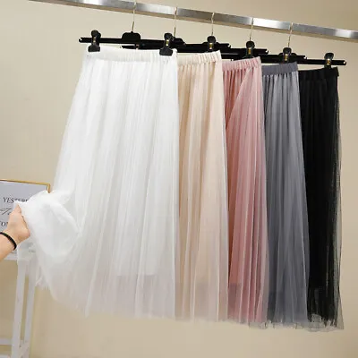 £11.87 • Buy Women High Waist Mesh Tutu Maxi Skirts Sheer Net Tulle Pleated A Line Long Dress