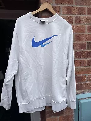 Mens Off White / Cream & Blue Nike Swoosh Jumper XL • £17.99