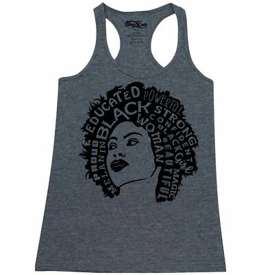 £15.81 • Buy Brown Skin Girl Afro Word Cloud Racerback Tank Top African Black History Tee
