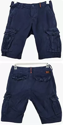 SuperDry Shorts Men 30 Cargo Navy Bermuda ButtonFly Mid Rise Wide Leg Cotton 12” • $22.40