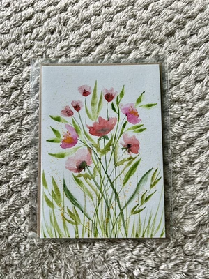 £0.99 • Buy Hand Painted Watercolour Ditsy Floral Pink Bouquet Greeting Card