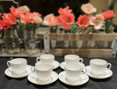 Adderley Bone China White Swirl Scallop Vintage Espresso Cups & Saucers England • $39.99