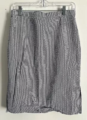 J Crew Blue White Striped Seersucker The Pencil Straight Skirt 4 Slit BIN4 • $10