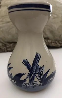 Vintage Hyacinth Bulb Vase Delft Blue Beige Holland Ceramic Windmills Ships Bird • $15
