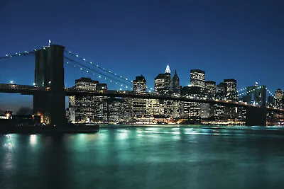 NEW YORK 2007 MANHATTAN BRIDGE NIGHT PHOTOGRAPHY POSTER (61x91cm) PICTURE PRINT • £6.17