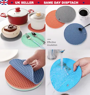 £2.99 • Buy Round Coaster Non-slip Silicone Kitchen Heat Resistant Mat Pot Pan Holder Pad