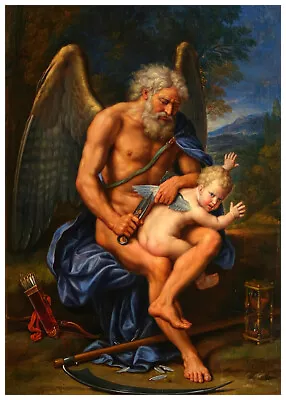 Pierre Mignard Time Clipping Cupids Wings 1694 Classic Painting Vintage Poster • $18