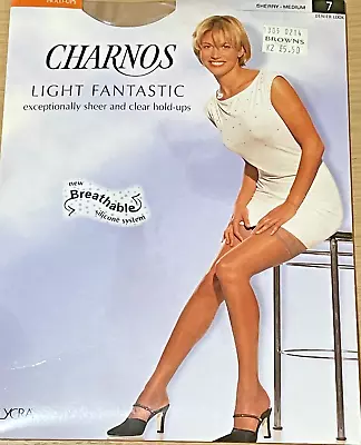 Charnos Light Fantastic Vintage Ultra Sheer Lace Top Hold Ups Medium 7Den Sherry • £6.95