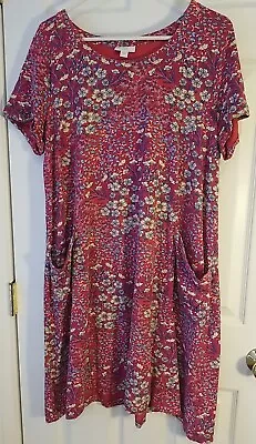 J. Jill Wearever Knit Dress Floral Short Sleeve Relaxed Fit Size L (runs Big) • $18.75