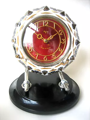 CLOCK Mantel MAJAK MAYAK Table CRYSTAL Red Dial Made In Soviet Union USSR 1970s • $79