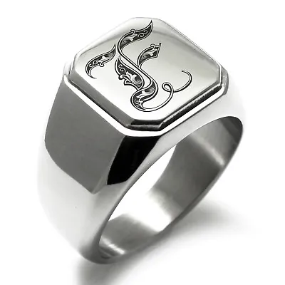 Stainless Steel Monogram Royal Initial F Mens Square Biker Style Signet Ring • $15