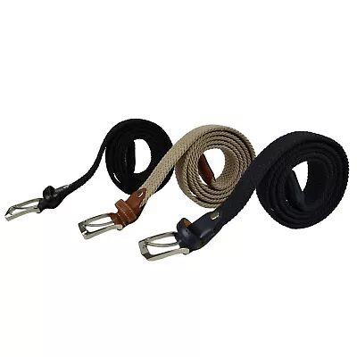 Milano Elasticated Stretchy 3cm Wide Woven Belt With Real Leather Trim Up To 48  • £7.99