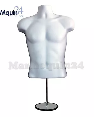 NEW Male Mannequin Form + StandTorso Men Display TRADE SHOW Pant T-Shirt -WHITE • $54.85