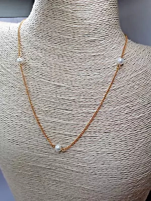 Vintage Jewelry Gold Tone Faux Pearl Chain  Necklace. 16  • $9.95