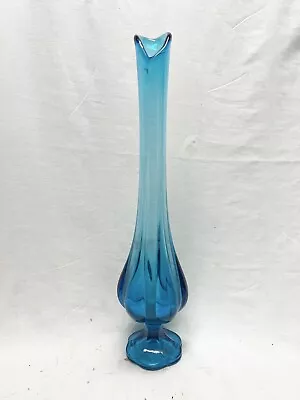 Mid Century Smith - Viking Glass BLUE GLASS SWUNG GLASS VASE 6 Petal 16 1/4” • $68