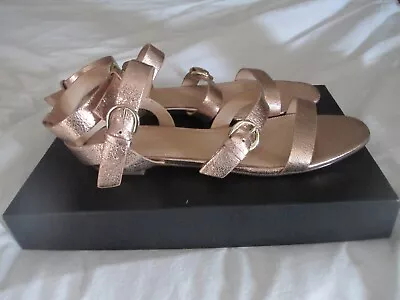 J CREW Rose Gold Metallic Multi Buckle Strap Flat Gladiator Sandals #H7289 8.5M • $17