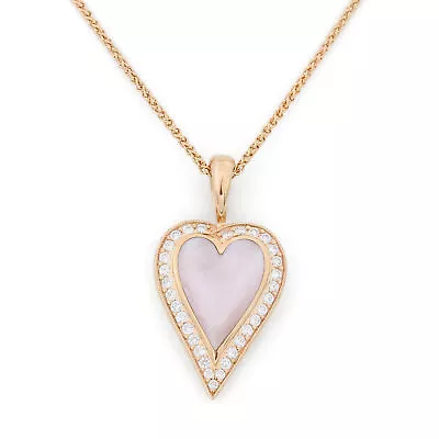 Kabana 14K Rose Gold Pink Mother Of Pearl & Diamond Heart Pendant 18  #JB97-4 • $1300