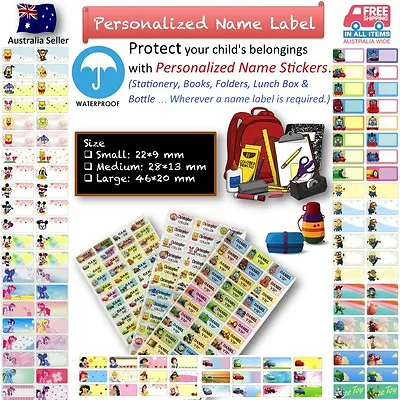 $4.99 • Buy Personalised Name Label Name Stickers Preschool Back To School Cartoon Kids