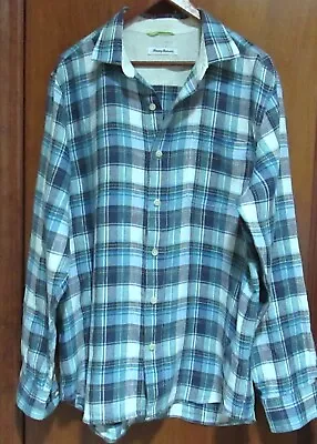 Tommy Bahama Linen Shirt Mens LargeT Multicolor Plaid Madras Long Sleeve Buttons • $18