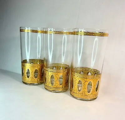 Mid Century Modern Culver Antigua Glasses High Ball 22k Gold Set Of 3 * Fading • $54.99