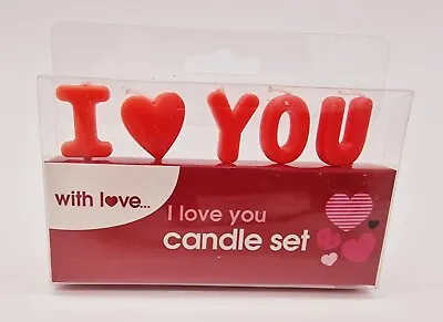 I LOVE YOU Candle Set Romantic Gift RED Valentines Day Decor Cake Topper • £2.99