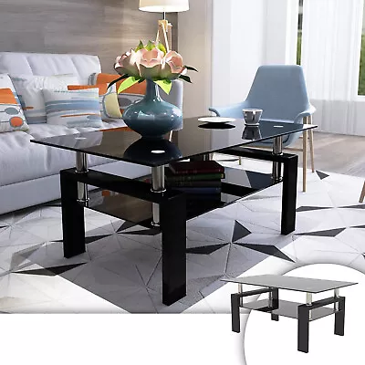 37  Tempered Glass Coffee Table 2-Layer Rectangle Tables Shelf For Living Room • $88.98