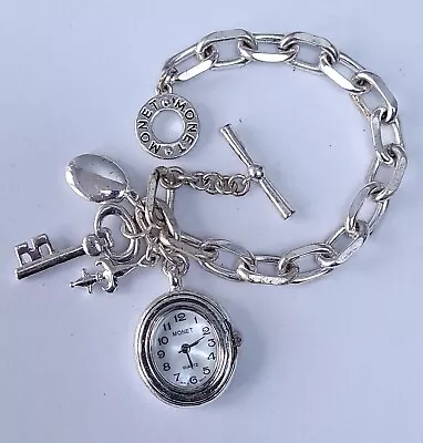 Signed MONET Stainless Steel T-Bar Chunky Curb Bracelet Charm Watch Wristwatch  • £14.99