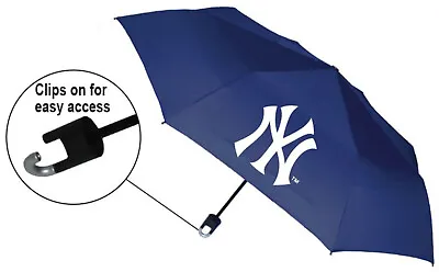 Storm Duds New York Yankees 42 Inch Mini Folding Umbrella With Storm Clip – Navy • $21.95