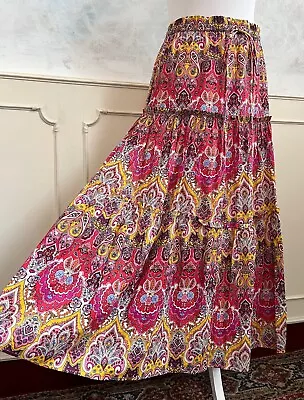 NEW - PRIMARK Pink Yellow Retro 60's Style Indian Cotton Maxi Summer Skirt 12 • £11.99