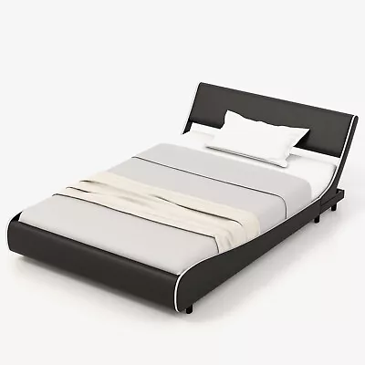 Full Upholstered Platform Bed Frame Low Profile Faux Leather W/ Curved Headboard • $159.99