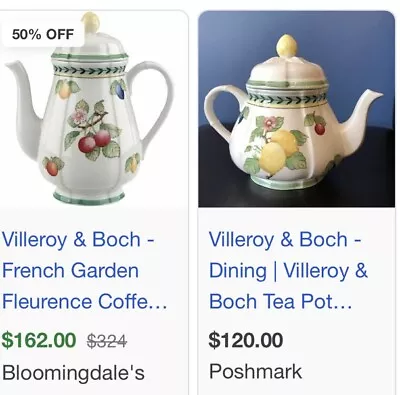 Villeroy & Boch French Garden Teapot Coffee Pot Tea Cups Set Of 8 • $195.95