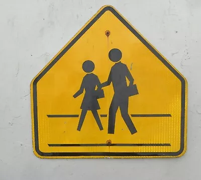 Authentic Vintage Metal Retired Yellow School Crossing Pedestrian  Street Sign • $69