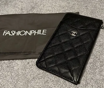$450 • Buy Authentic Chanel Black O-Case Wallet Pouch Card Holder Phone Holder