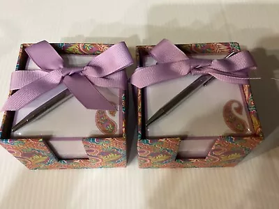 Vera Bradley NOTE CUBE WITH PEN (2) Paisley In Paradise PAD Decorative Boxes NEW • $35.99