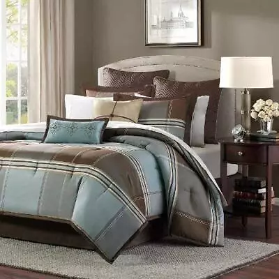 Madison Park MP10-111 Lincoln Square 8 Piece Comforter Set Queen Brown • $45