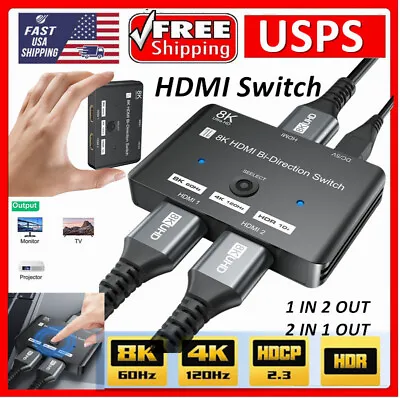 NEW 8K Bi Direction HDMI 2.1 Switch Switcher Splitter Hub HDCP2.3 2x1 1x2 In Out • $15.19