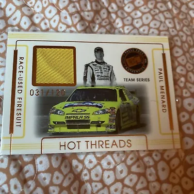 Paul Menard Press Pass Bronze Hot Threads SN:31/120 Fire Suit Swatch Team Series • $10.99