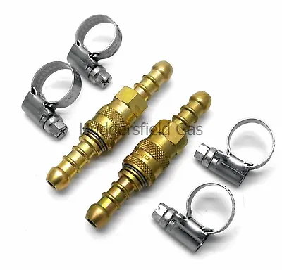 2 X Quick Release Fittings Coupling For 8mm Propane/butane Hose + 4 Clips (65) • £12.49