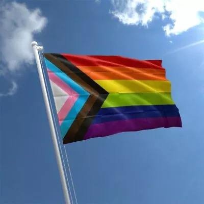 PROGRESS PRIDE FLAG 5ft X 3ft Rainbow Gay Inclusive Flags With Eyelets LGBTQIA+ • £3.49