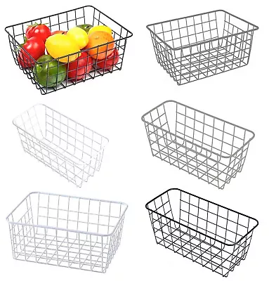 Metal Wire Storage Basket Multi Use Freezer Organizer Bathroom Kitchen Cabinet • £6.42