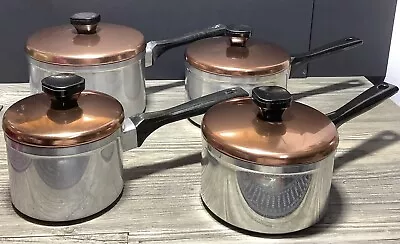 Vintage 60s Aluminium Saucepan Anodised Lid Set Kitchen Cooking 4x Bundle Kitsch • $169.95