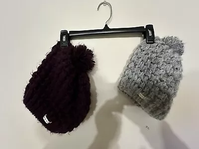 Neff Womens Winter Hats With Pom - Set Of 2 Grey And Maroon Preowned • £18.34