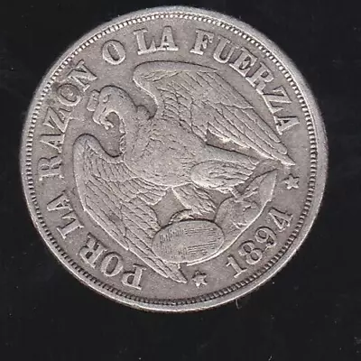 1894 /3 Chile Un Decimo 1/10 PESO  SILVER Coin - OVERDATE Variety • $2.99