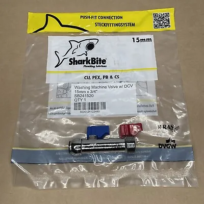 Sharkbite Washing Machine Valve Fitting 15mm 3/4 Push Fit Connector Plumbing • £3.99