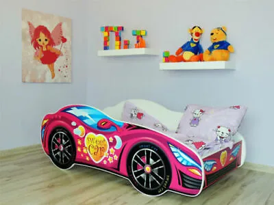  Racing Car Bed PINK Children Boys Girls Bed With MATTRESS 140x70cm +pillow • £175.90