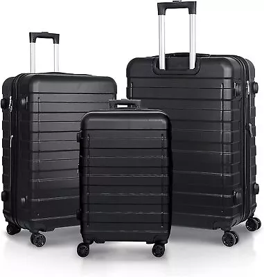 Expandable Luggage Set 3 Piece 21 26 30  Black Hardshell Suitcase With TSA Lock  • $93.58